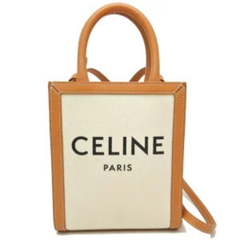 CELINE Vertical Cabas Tote Bag Canvas Calfskin Tan - Picture 9 of 9